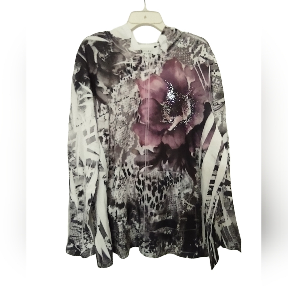 Floral Long Sleeve Zip Hoodie with Sequins Fahion BUG NWOT 3X